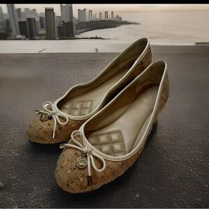 Vince Camuto Flats VP-LUNNA Leather Bow Ballet Women's Shoes Size 9B 39 Bow Cork